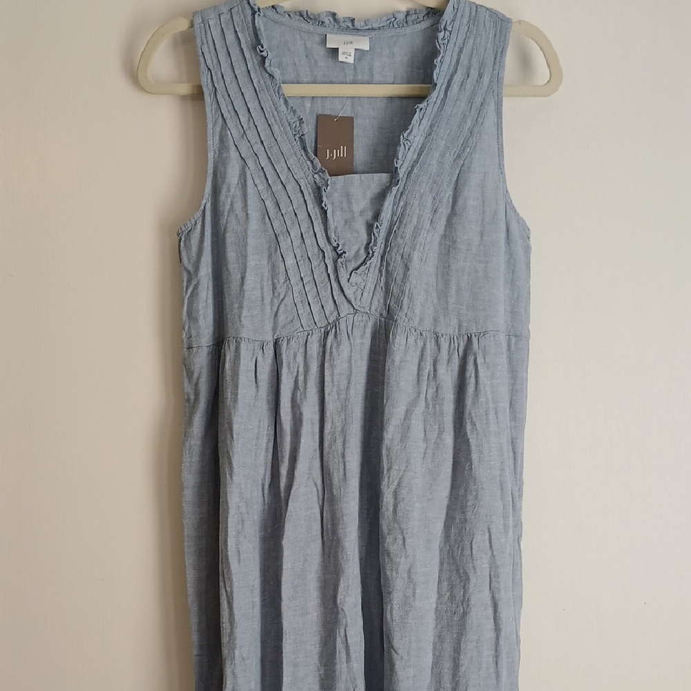J. Jill "Linen Blend" Light Chambray Blue Tiered Sleeveless Dress Size XS (NWT)